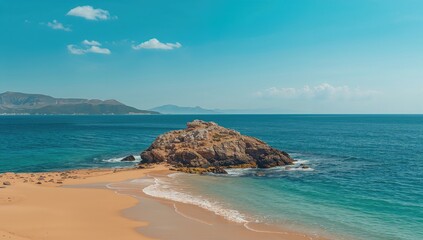 Fototapeta premium Coastal scene from the shore facing the Mediterranean, ideal for UI backdrop or layout design