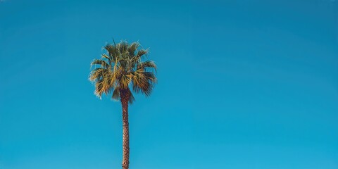 Obraz premium A painted white palm tree against a bright blue sky, seasonal landscape