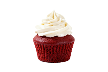 Delicious red velvet cupcake with creamy white frosting