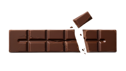 A broken chocolate bar with a broken piece, isolated on white or transparent background. PNG