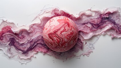 Watercolor paper surface featuring red marble ink pattern, used for editorial headers and visual layouts, World Environment Day