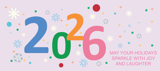 Happy New Year 2026 greeting banner with modern design and snowflakes