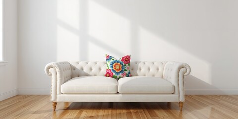 Colorful modern throw pillow on the sofa in the living room serving as a decorative accent