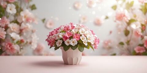 Fototapeta premium Close-up of blooming geranium flowers in a flower pot, highlighting gardening activity and plant health, no holiday