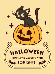 Obraz premium Playful Black Cat Illustration | Glowing Eyes Vector EP