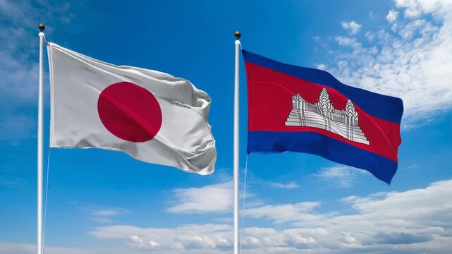 日本の国旗とカンボジアの国旗(Japan flag & Cambodia flag.)
