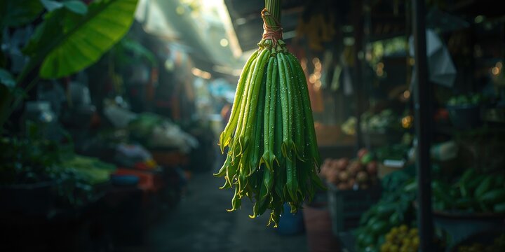Traditional market petai bunch for sale, highlighting tropical fruits and local produce, World Food Day