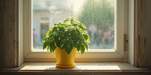 Fototapeta premium Growing aromatic herbs at home, focusing on kitchen garden sustainability, World Gardening Day