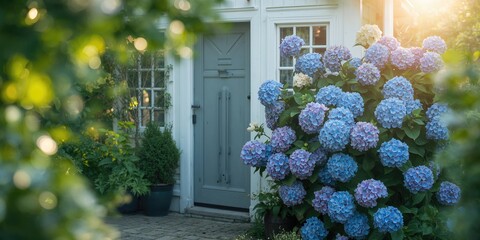 Hydrangeas used as street decorations, ornamental plant placement