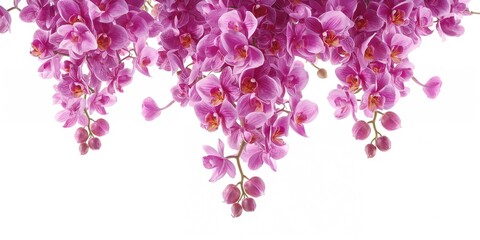 Fototapeta premium Isolated pink-purple orchid blossoms falling, ideal for decorative layout backgrounds