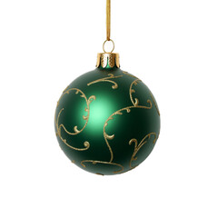 Elegant Forest Green Christmas Ornament with Gold Swirl Patterns Studio Photography HD