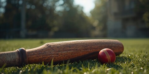 Cricket equipment laid out on the field, focusing on sports safety standards