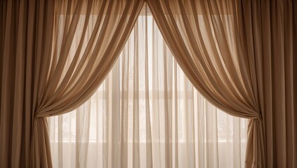 Neutral beige curtain backdrop tailored for UI and editorial headers, highlighting soft textures and light diffusion