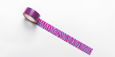 Blue and pink zebra-striped tape with decorative design, suitable for craft projects and visual accents