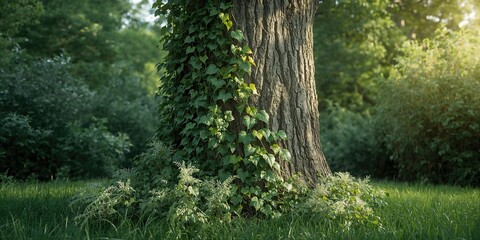 Common ivy plant as a decorative foliage option for walls and fences, emphasizing its evergreen leaves