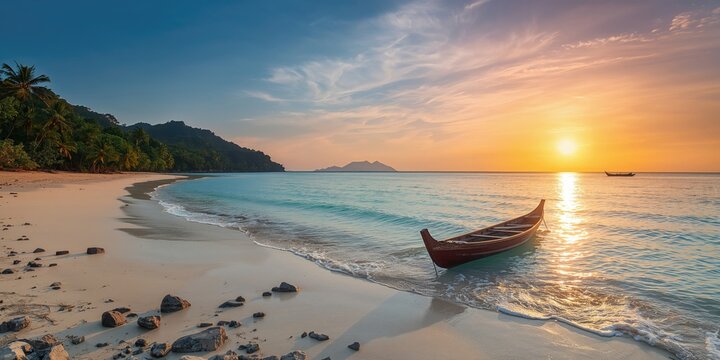 Beautiful beach scene with clear blue water and white sand, suitable for relaxing lifestyle visuals