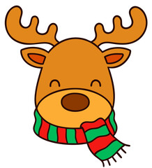 Christmas Reindeer Face Wearing Red and Green Scarf