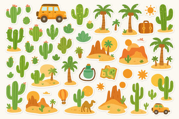 Desert adventure stickers: cacti, camels, palms and more