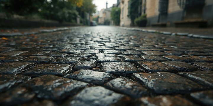 Detail of weathered cobblestones forming a textured surface suitable for editorial header backgrounds