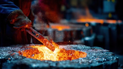 Industrial worker carefully mixing molten metals in a large crucible demonstrating the precision required for crafting corrosionresistant nickel alloys.