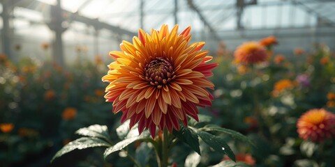 African chrysanthemum flowers in a greenhouse setting, ideal for horticultural display purposes