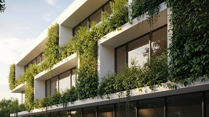 Modern Green Facade Building with Vertical Gardens.
