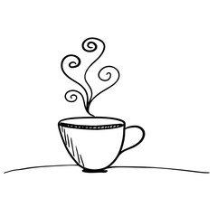Minimal Coffee Cup Line Art with Rising Steam Swirls – Elegant Continuous Line Vector Illustration
