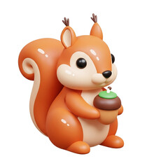 Cute cartoon squirrel holding an acorn in its paws.