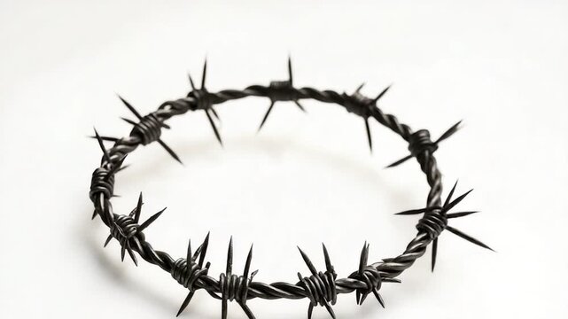 Video Detailed view of a metal crown made from barbed wire, suitable for crime or thriller scenes