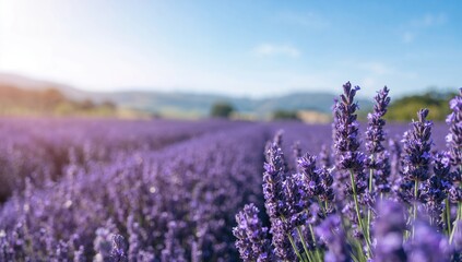Lavender blossoms under bright sunlight, suitable for natural or wellness-themed layouts