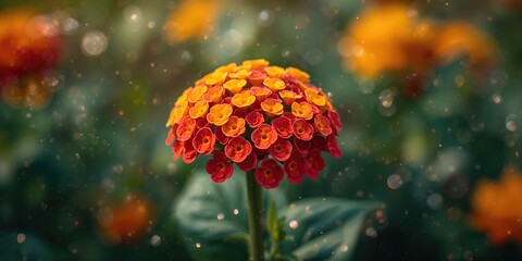 Close-up of Lantana Camara flowers blooming in the garden, serving as an ornamental plant for seasonal landscaping