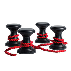 Four black stanchions with red rope, suggesting a VIP or exclusive event barrier