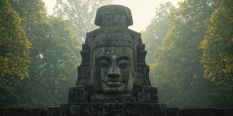 Obraz premium Ancient stone face sculpture at a historic palace, architectural preservation, Earth Day