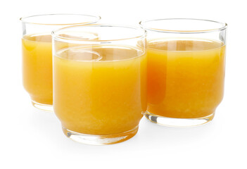 Fresh orange juice in glasses isolated on white