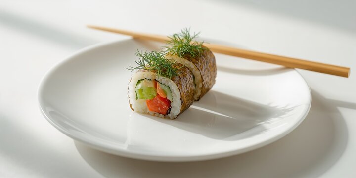 Vegetarian sushi roll with dill and vegetables, suitable for plant-based diets