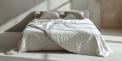 Bedroom scene featuring a quilted mattress protector and two pillows, focused on bedding maintenance