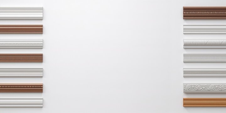 Flat style 2D illustration of different shaped baseboards for walls or floors, isolated on white background, emphasizing interior trim details