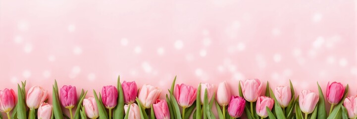 Fototapeta premium International Women's Day banner with vibrant tulips used as a background for a celebration of women's achievements