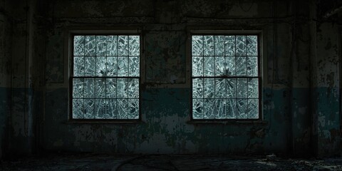 Fototapeta premium Dilapidated factory with shattered windows highlighting neglect and decay