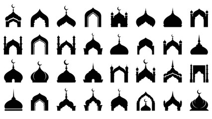 Collection of mosque dome silhouettes with crescent moon © Anaya