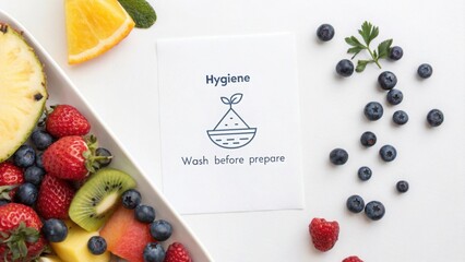 Hygiene instructions with fresh fruit icons
