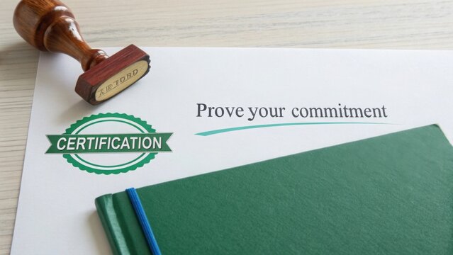 Green Folder with Certification Document and Stamp - Powered by Adobe