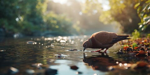 Bird foraging on the water's edge in Newcastle, emphasizing urban avian activity, natural feeding