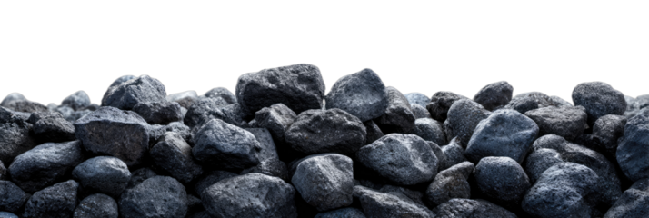 A detailed, textured, horizontal pile of dark, rough, angular, igneous rocks