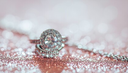 Fototapeta premium Diamond ring on sparkling surface