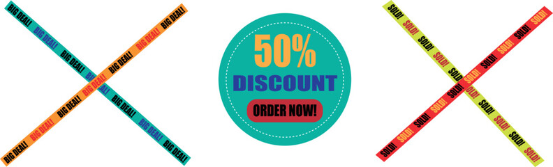 Dynamic promotional banner featuring 50% discount, big deal, and sale offers