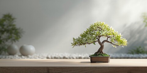 Mini bonsai with lush green and white gradient leaves, suitable for tabletop decor, Earth Day