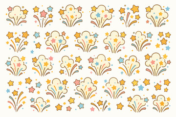 Obraz premium Colorful explosion pattern with stars and clouds in retro style