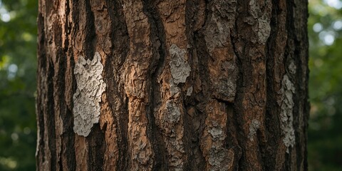 Fototapeta premium Detailed view of tree bark with mould, useful for studying microbial growth on wood surfaces