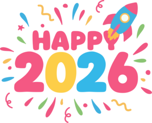 Happy New Year 2026 Celebration with Space Rocket.